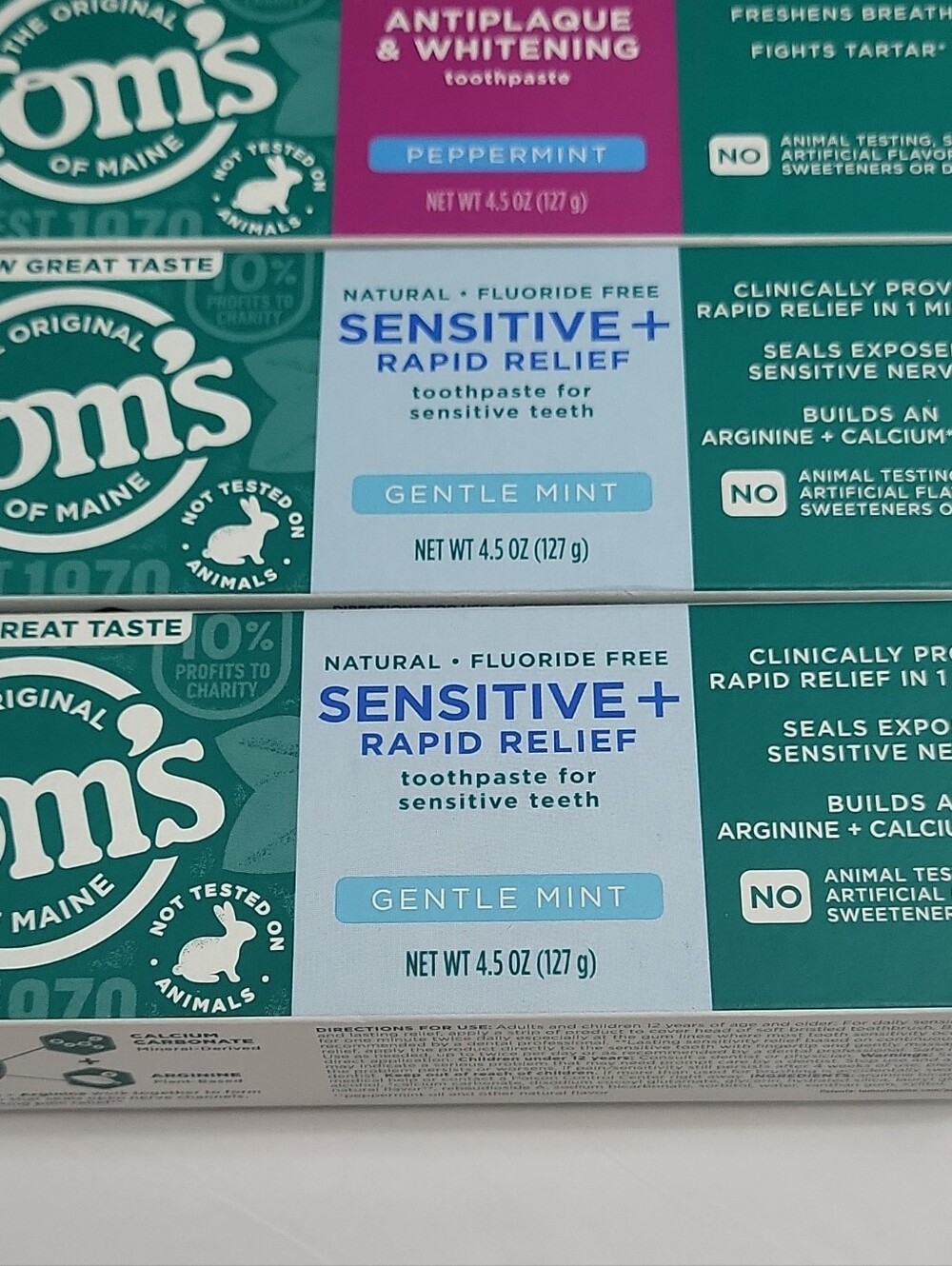 Tom's of Maine Toothpaste Lot Sensitive+ Rapid Relief Mint + Peppermint - Picture 4 of 10